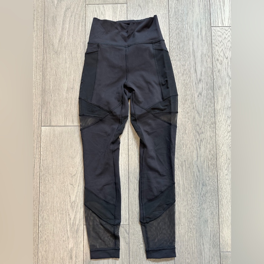 Lululemon - Black High-Waisted Leggings with Mesh Panels